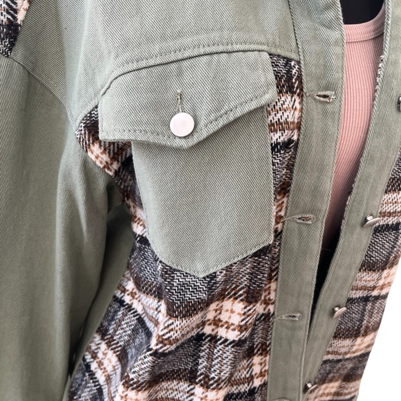 Green and plaid button down 100% cotton lightweight chore coat M - Picture 5 of 14